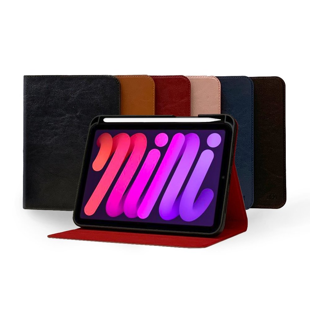 ENAPY iPad Mini 6 Genuine Leather Case - Pencil Holder - Sleep-Wake - 6 Colors